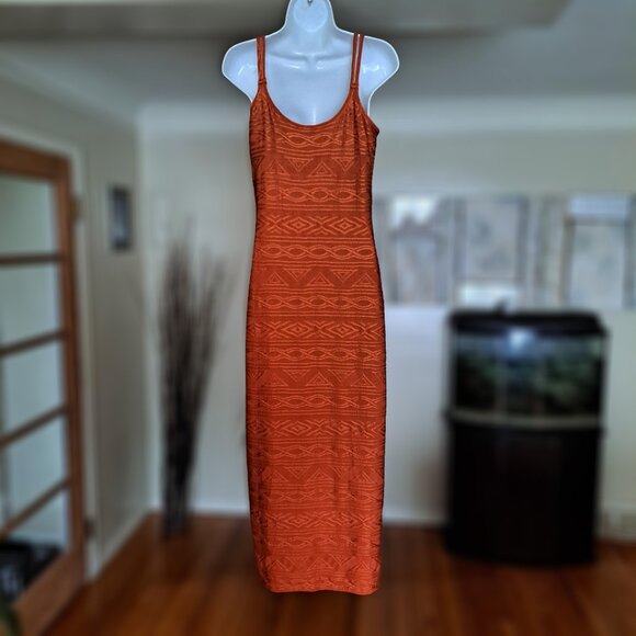 Shape FX Women’s Size 8 Orange Textured Maxi Dress w/ Side Slit–Sleek & Stylish - Picture 3 of 5